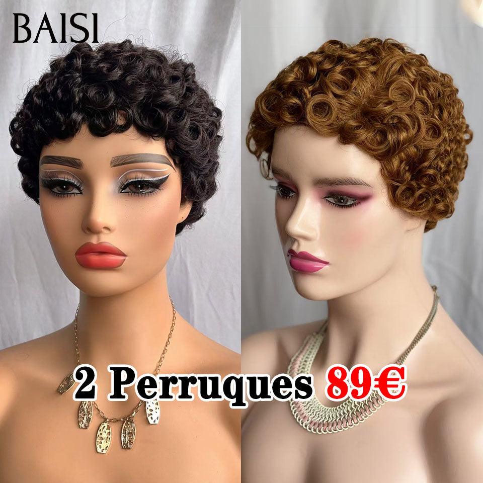BAISI Perruques Chioma 2 Perruques 89€ pixie finger wave sans colle en Couleur 1B ou meil en 100% cheveux humains