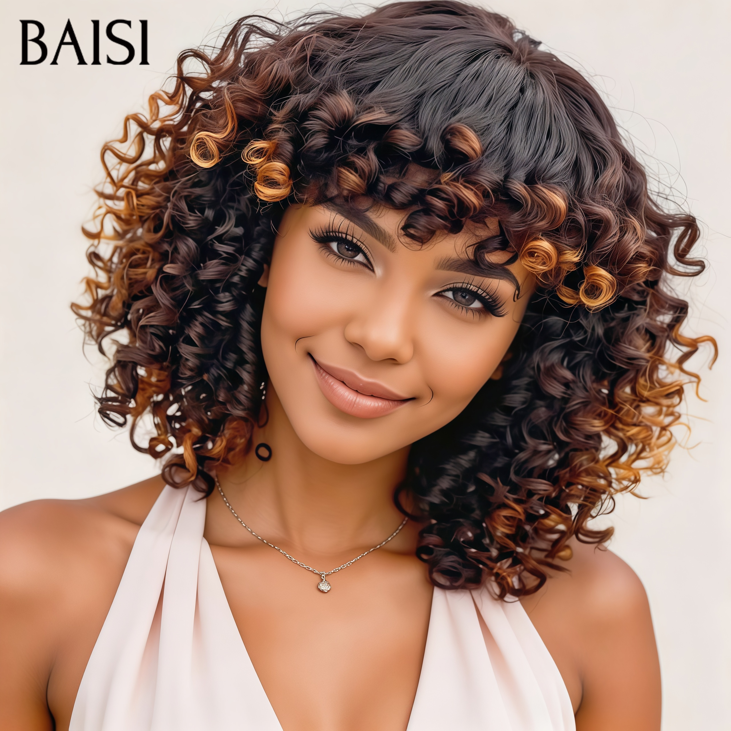 Sans Colle Perruque boucle egg wave avec Frange 72€ Moitié prix produit BOB en couleur NOIR Mixte Miel en 100% Cheveux Humains