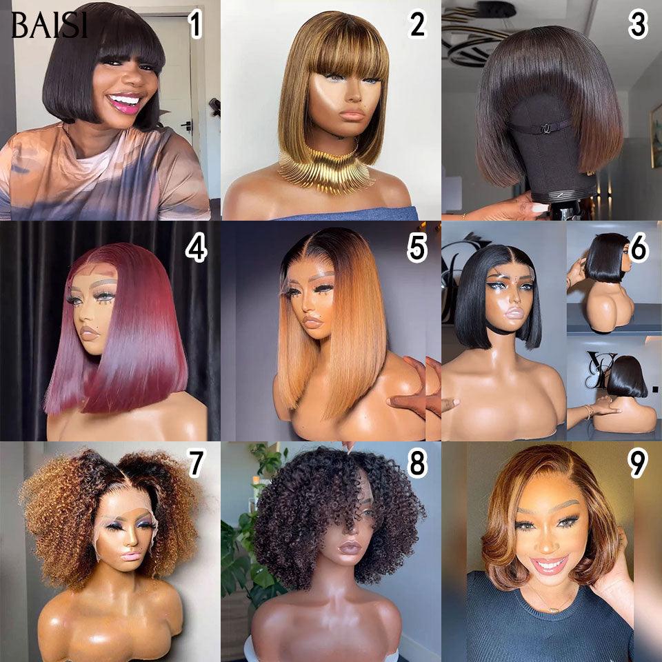BAISI 3 perruques au choix 240€ ajouter dans le panier un par un au prix d'usine fournisseur coiffure Personnalisée boucle sans colle ou 13X4 lace ou 4X4 lace 9 différentes types de perruques pixie vente en gros pour revendre (Pas Besoin de Code)
