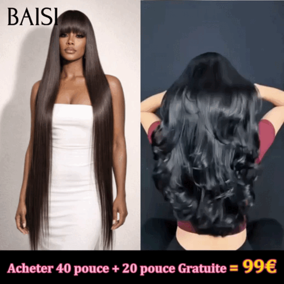 BAISI Acheter 40 pouce + 20 pouce Gratuite = 99€ sans colle sans lace facile à porter en Blended human hair