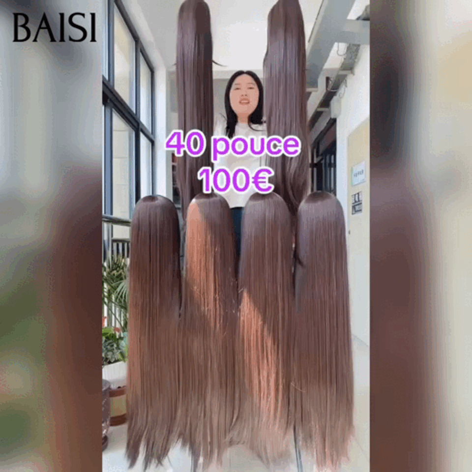 Moitié Prix Perruque Lisse avec Frange sans Colle Fabriqué à la Machine 40 Pouces 100€ en Blended human hair