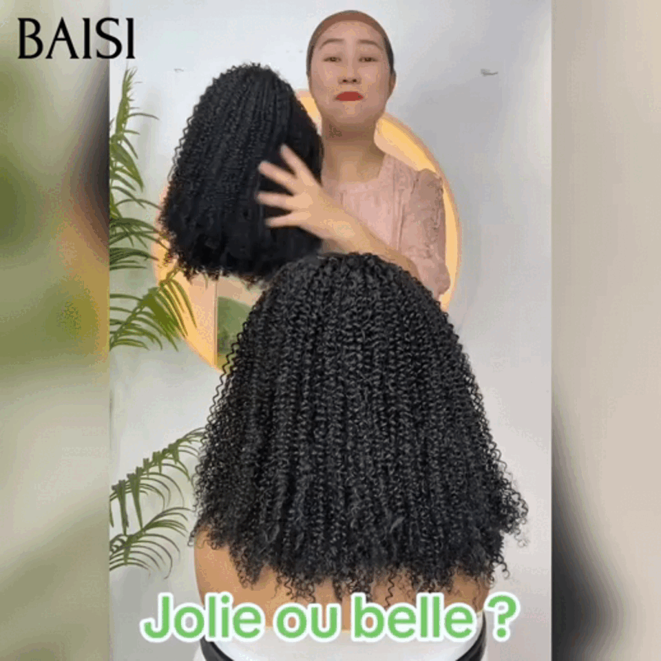 BAISI Perruque BOB kinky curly 100% Blended Hair 60€ Sans Colle ou T part Lace 16 Pouces en 100% Cheveux Humains