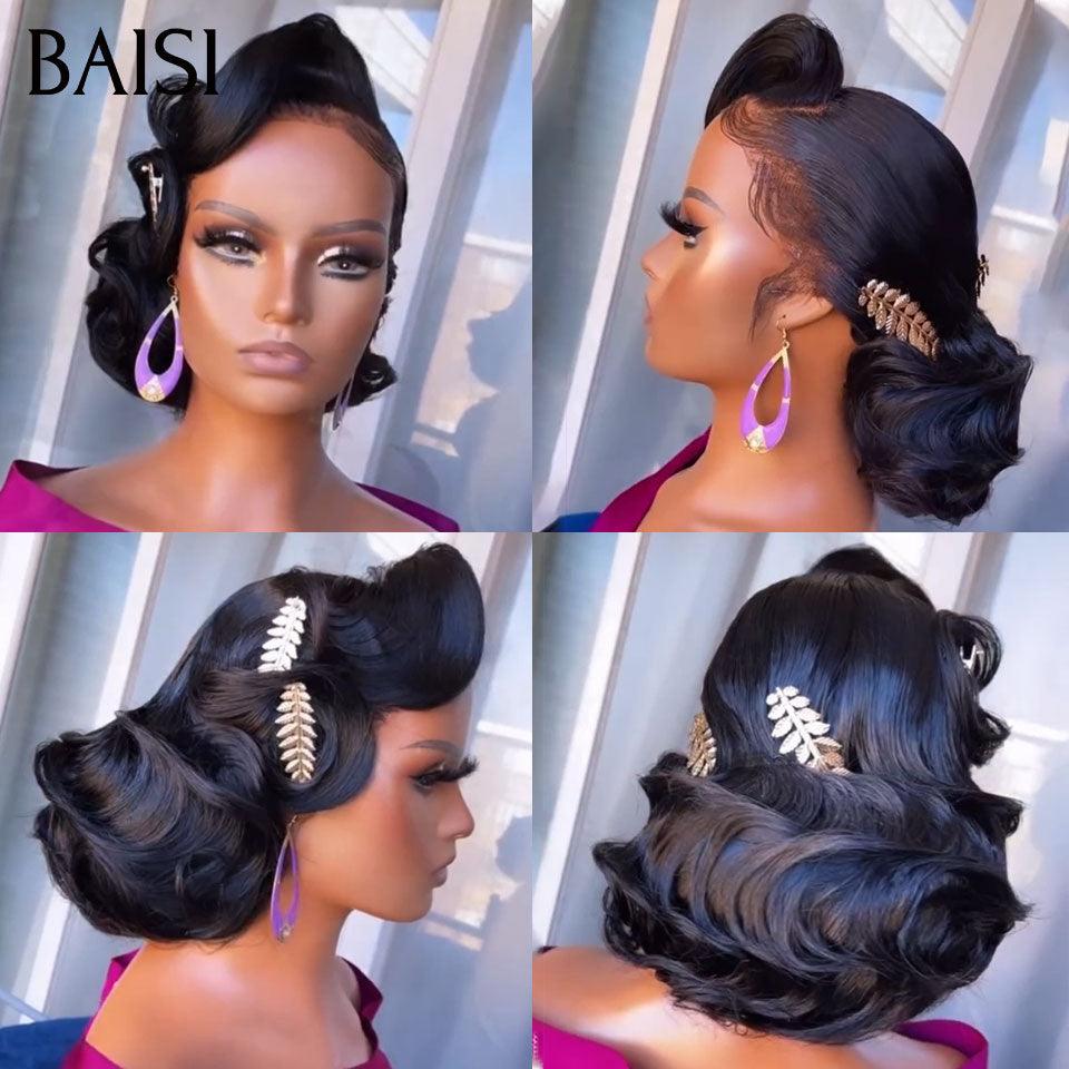 BAISI Coiffure de luxe Caitlin Perruques Mariage noir Prête à porter chignon et personalisation comme sur la vidéo 100% identique avec lace frontale événement spécial