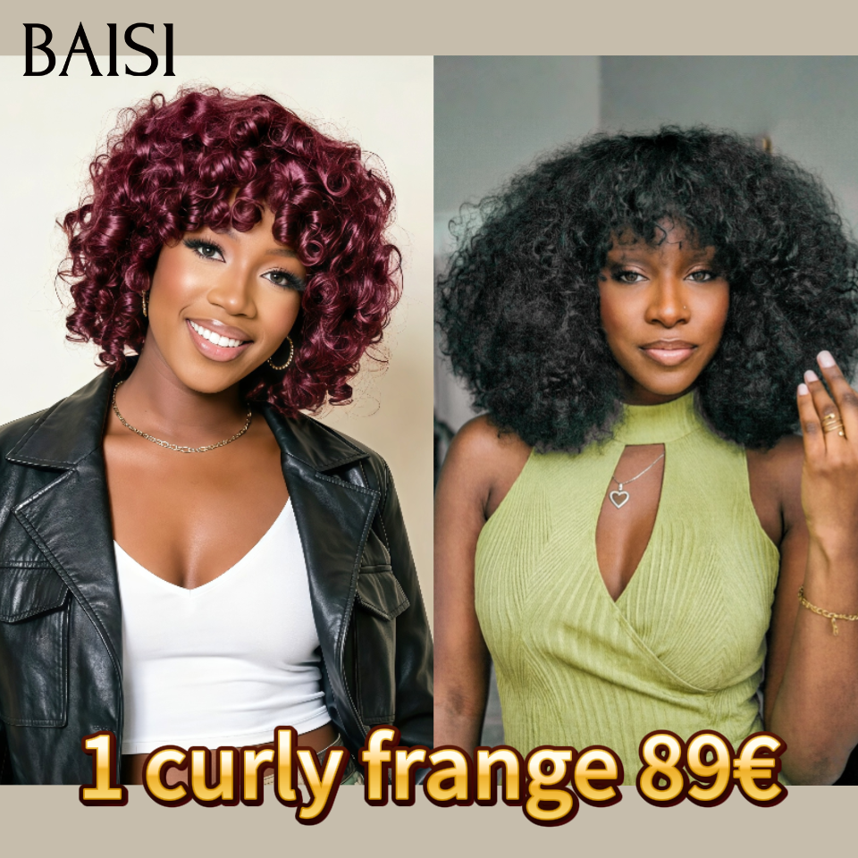 BAISI Achetez 1 + 1 Gratuite = 119€ sans colle water wave avec frange et egg wave 12 pouces à moitié prix 100% Cheveux Humains mp50