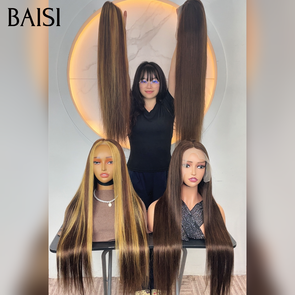 BAISI pour revendre 2 perruques 159€ 18 Pouces Raw hair 13x4 lace frontal Lisse marron et marron mixte miel en 100% vrais cheveux humains