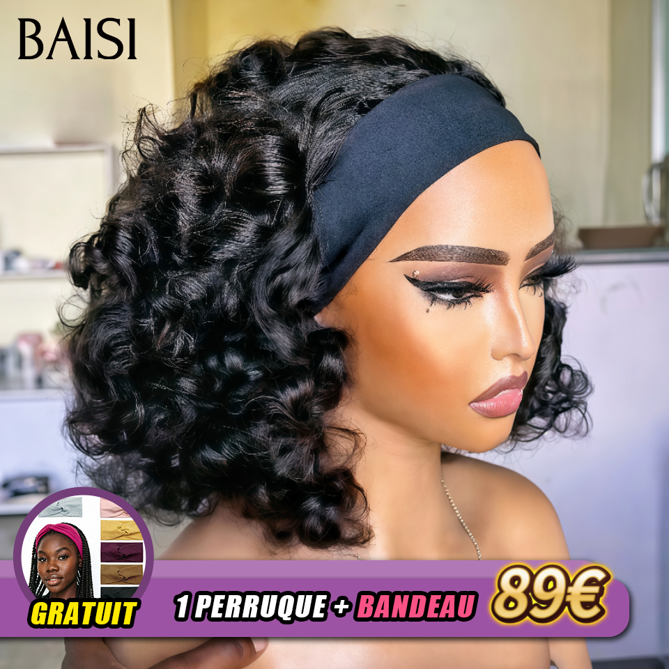 BAISI Perruque Bandeau BOB egg wave 1 Perruque + bandeau gratuit 89€ Fabriquée A La Machine sans Colle sans lace en 100% Cheveux Humains