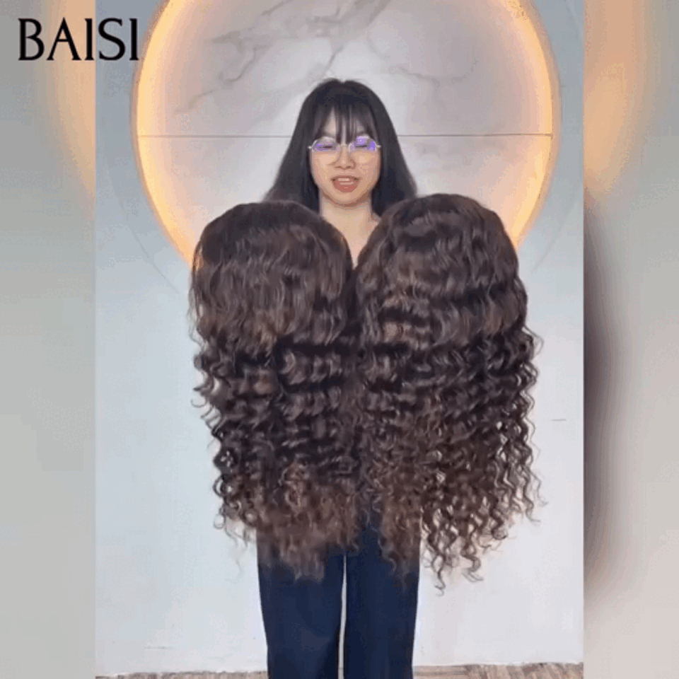 BAISI Perruque 13x4 lace frontal deep wave 16 Pouces 89€ couleur Marron en 100% Cheveux Humains