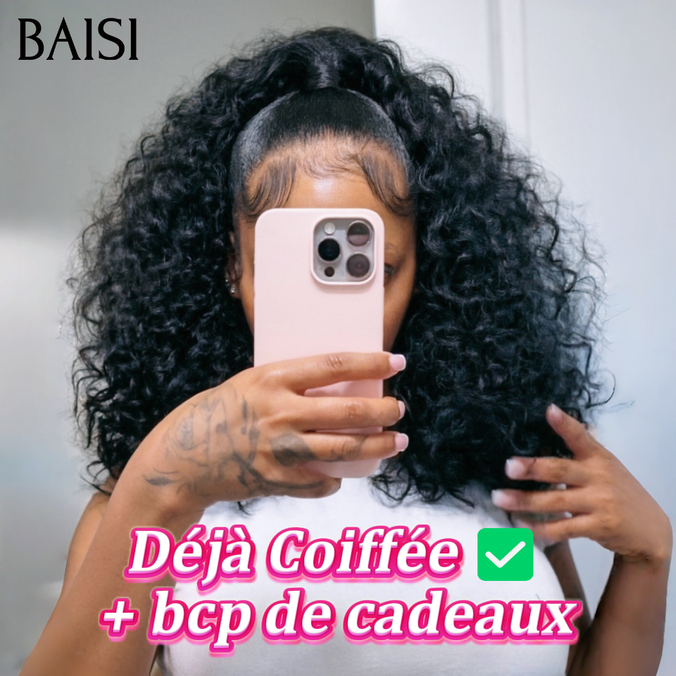 Nouveau produit 13x4 lace frontal Perruque Coiffée 20 pouce Raw Hair 139€ curly wave avec coiffure tressée natte en 100% Cheveux Humains