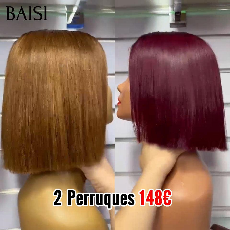 BAISI Perruques 2 perruques 148euro SDD BONE STRAIGHT Lisse BOB 2X6 lace de luxe en couleur miel 1BT27# ou Bordeaux 1BT99J# en 100% vrais cheveux humains BS65