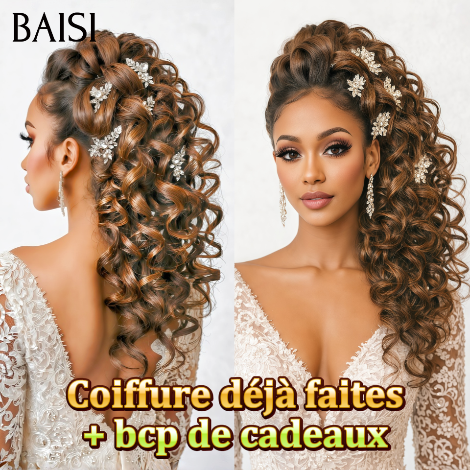 BAISI Coiffure déjà faites Perruques Mariage NOIR Mixte Miel Prête à porter chignon et personalisation comme sur la vidéo 100% identique avec lace frontale événement spécial