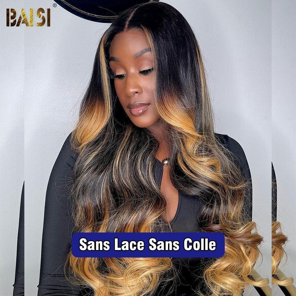 BAISI Pré-plucked lace invisible frontale 13x4 Perruque Body wave en couleur Noir mix Miel 1Bmix27# Pré-plucked Pas Besoin de Colle en 100% Raw Hair Lace déjà couper