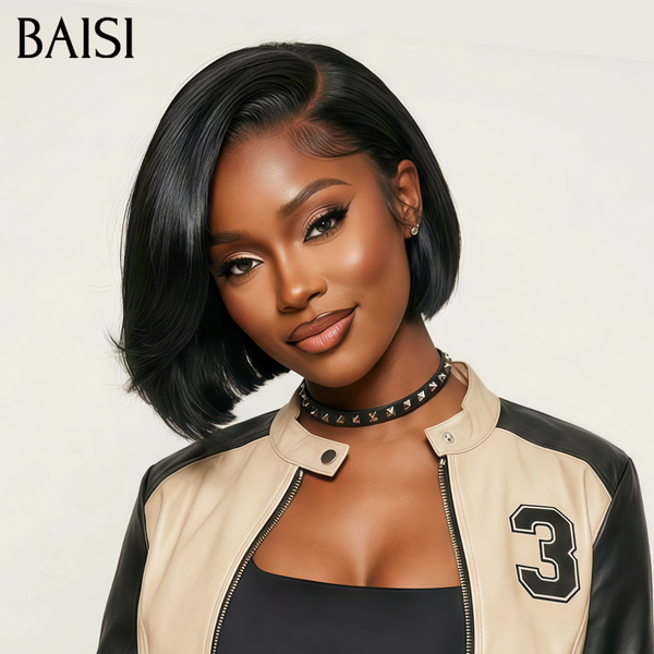 BAISI PROMOTION Perruque 4X4 lace Bob 10 Pouces Lisse NOIR ou 1BT4# Moitié Prix en 100% Cheveux Humains MP50