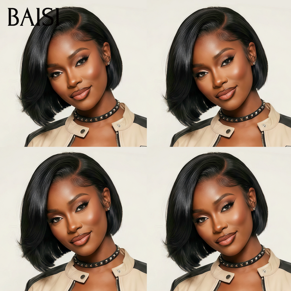 BAISI PROMOTION Perruque 4X4 lace Bob 10 Pouces Lisse NOIR ou 1BT4# Moitié Prix en 100% Cheveux Humains MP50