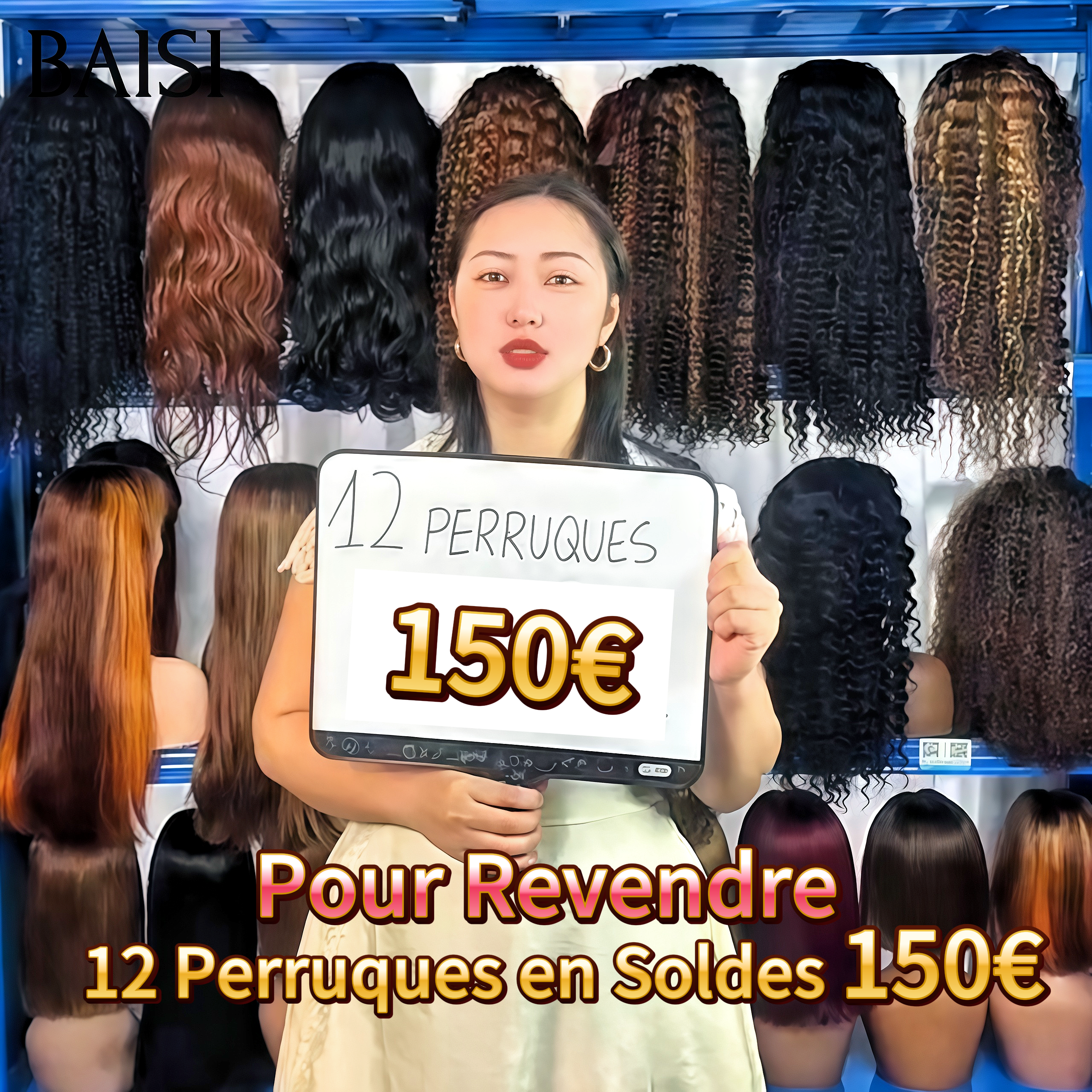 BAISI 2 Perruques 150€ vrais cheveux humains ou 12 Perruques en Soldes 150€ Facile à Revendre PROMO Prix Fournisseur blended hair sans retour