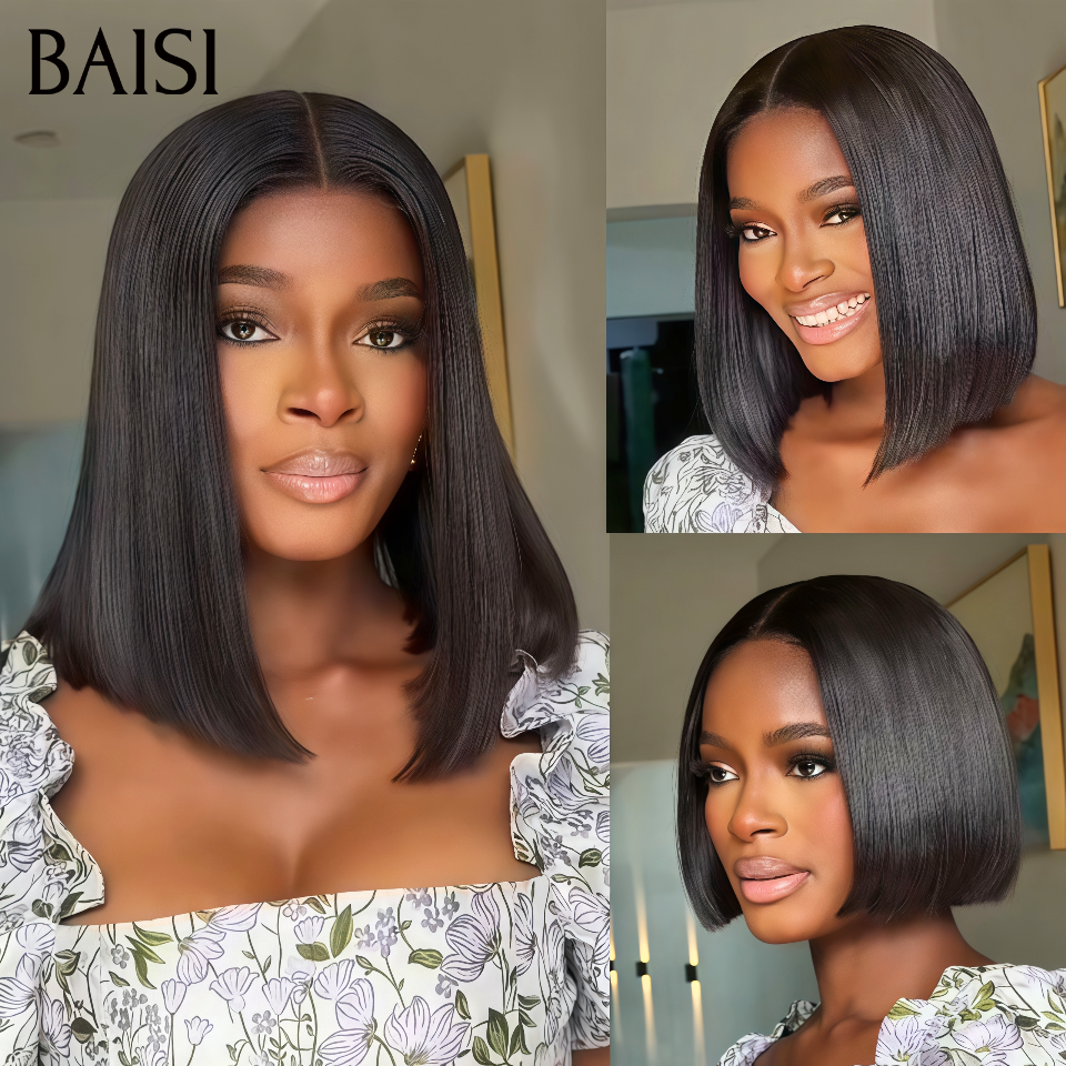 BAISI Peruca bob lisa 13x4 69€ Pré-desfiada Sem necessidade de cola em 100% Raw Hair Lace já cortada BS65