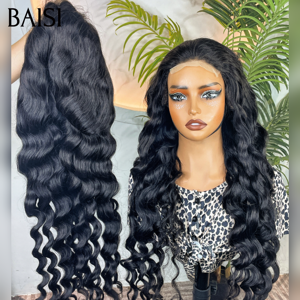 BAISI 4X4 Lace closure Perruque Promo 20 Pouces pour revendre long Naturelle wave en NOIR 100% Raw Hair en 100% vrais cheveux humains
