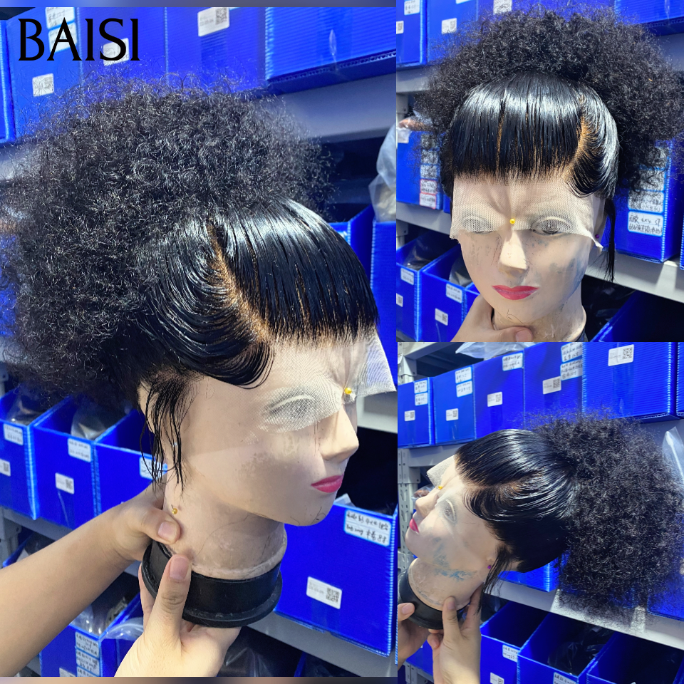 Nouveau produit 13x4 lace frontal Perruque Coiffée 20 Pouces 130€ curly wave avec Chignon de nattes Déjà Coiffée en 100% Cheveux Humains