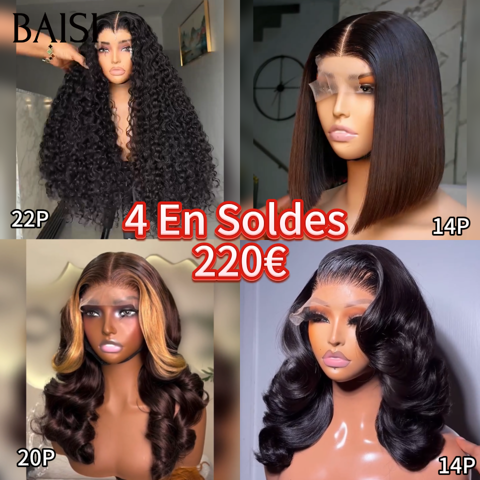 BAISI 4 Perruques en Soldes 220€ Moitié prix modèles au hasard selon le Facile à Revendre PROMO en 100% Cheveux Humains stock sans retour