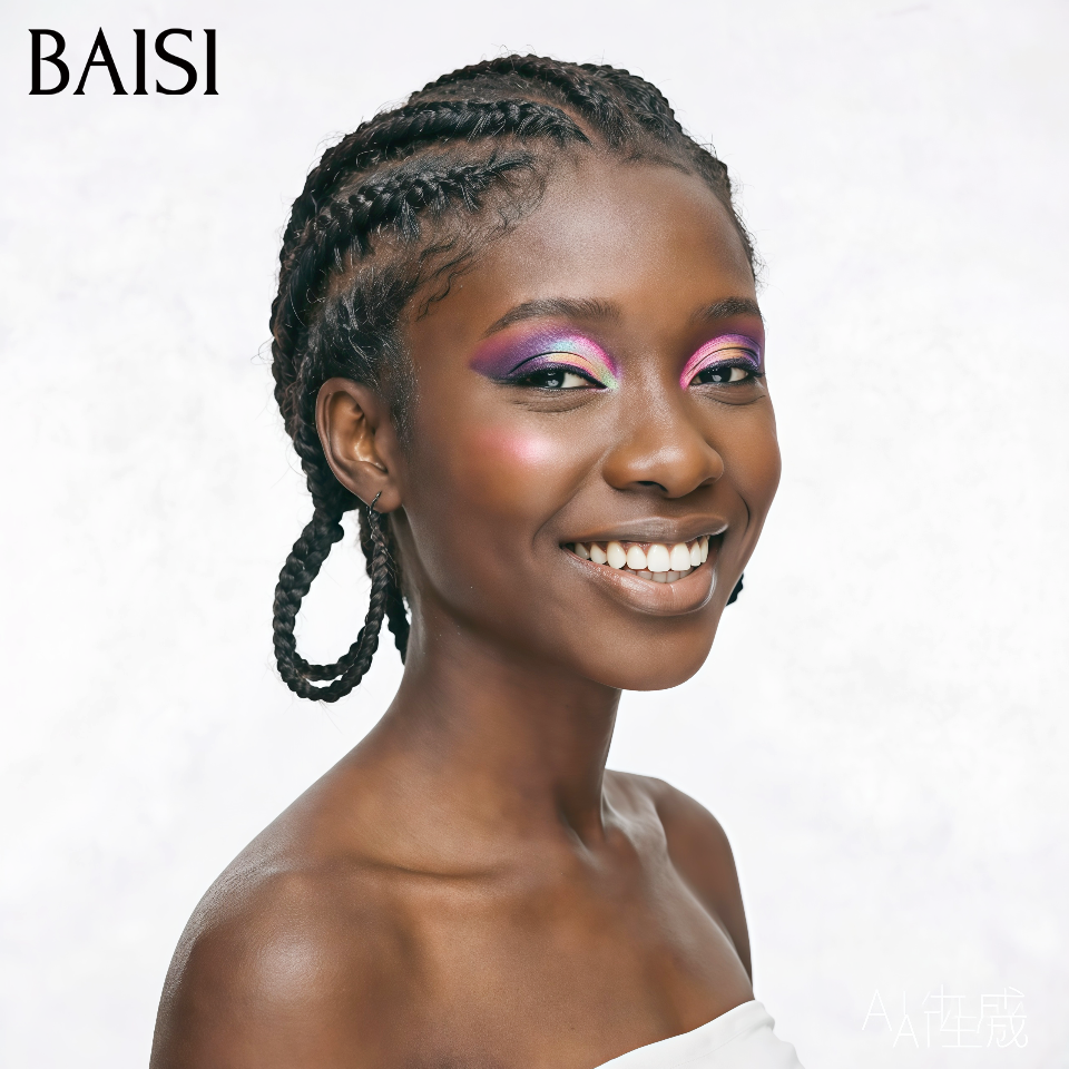 BAISI Moitié Prix 169€ Perruque Full lace avec coiffure tressée natte NOIR Style personnalisé en 100% Cheveux Humains