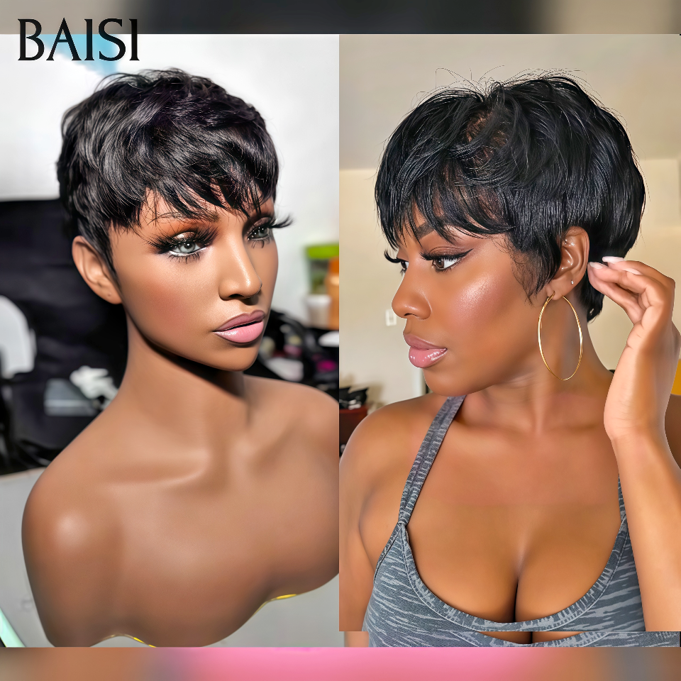 BAISI 1 pixie OFFRE FLASH Pixie Coupe Sans Colle 39€ Sans lace lisse en 100% Cheveux Humains BS65