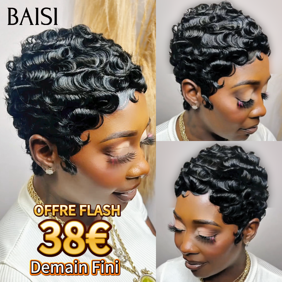 BAISI Perruque pixie chioma OFFRE FLASH 38€ Fabriqué à la Machine Promotion ou Chioma Frontale 68€ en 100% Cheveux Humains