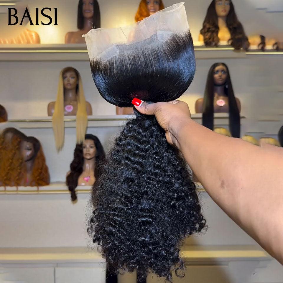 BAISI 360 Lace Perruque curly wave Couleur naturelle en 100% Vrais Cheveux Humains Coiffure Chignion