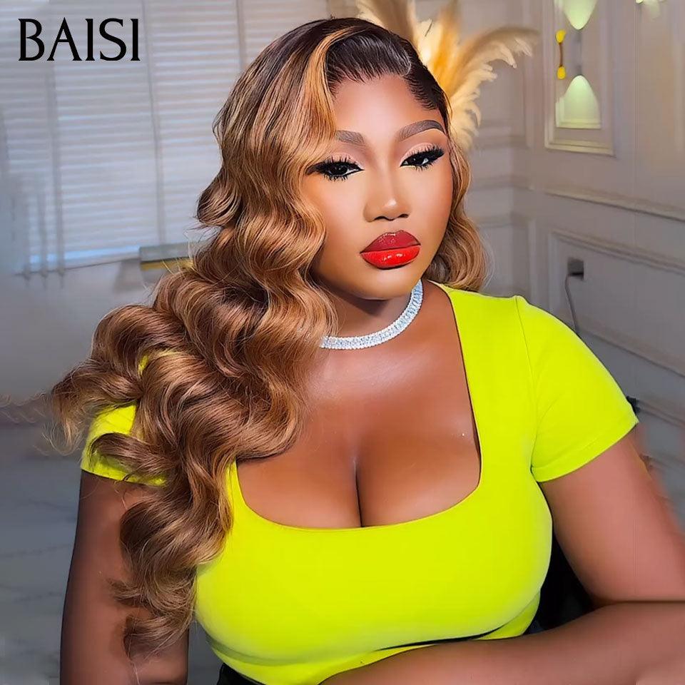 BAISI 13x4 Perruque Body Wave Sans Colle Couleurs personnalisées miel Pré-plucked Pas Besoin de Colle en 100% Raw Hair Lace déjà couper