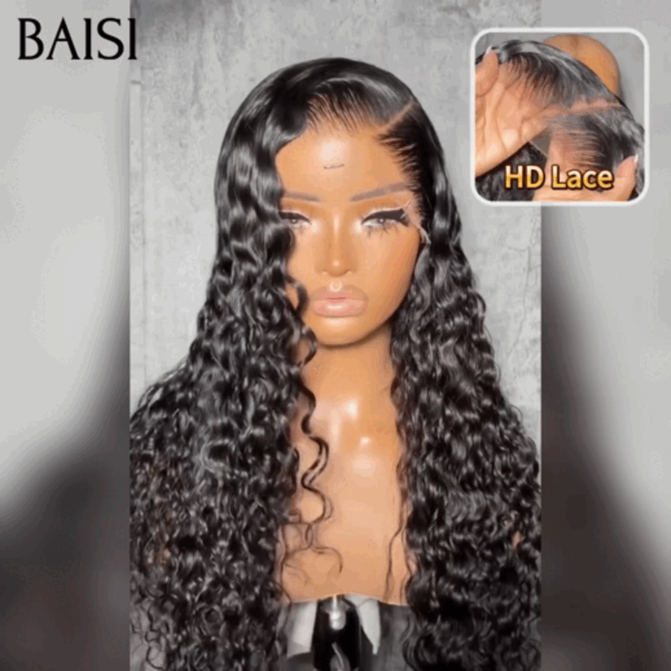 BAISI Promo 99€ 13X4 HD lace frontal Perruque pour revendre long curly wave en NOIR Invisible HD lace Raw Hair en 100% vrais cheveux humains