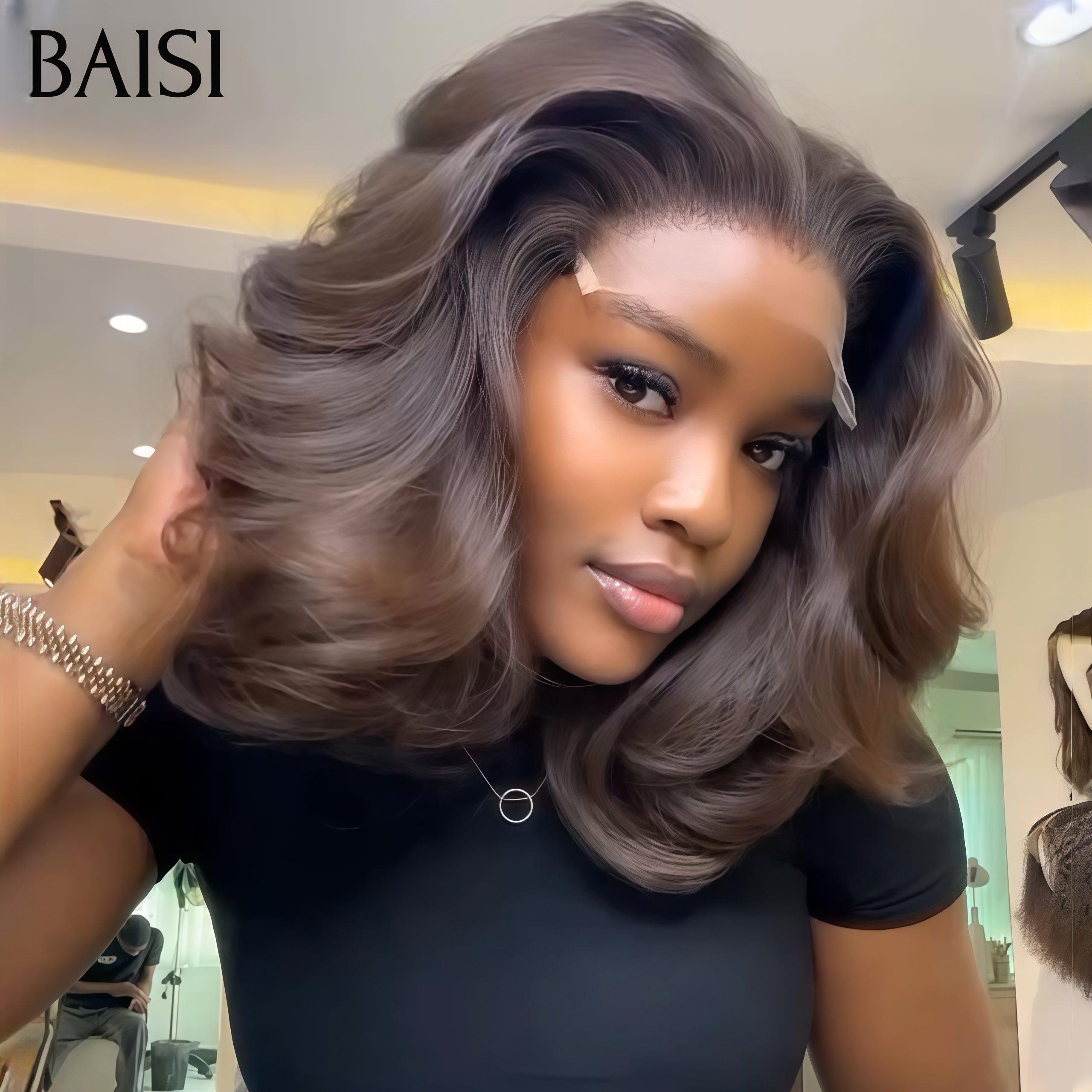 BAISI Perruque 5X5 lace bouclés wave promo 89€ marron 250% haute densité en 100% Cheveux Humains BS65