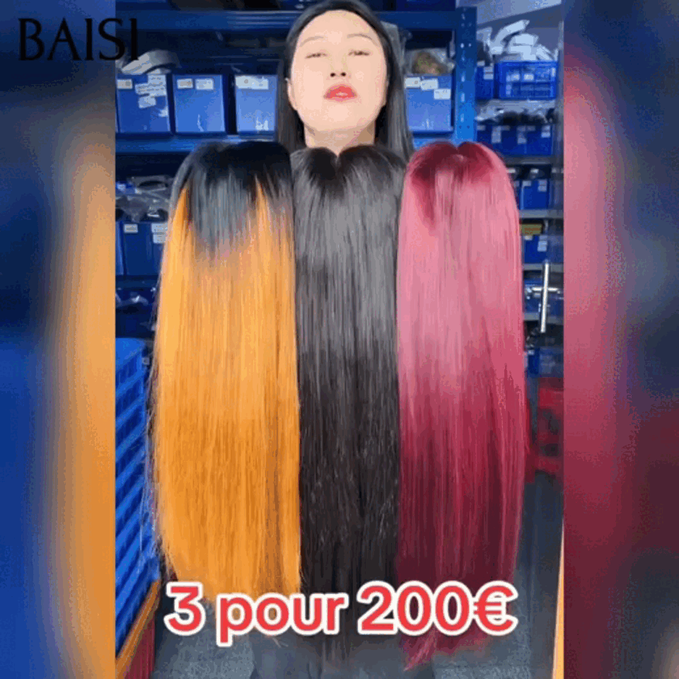 BAISI pour revendre 3 perruques 18 pouces 200€ 13x4 lace frontal Lisse 3 couleurs Miel et NOIR et Bordeaux en 100% vrais cheveux humains