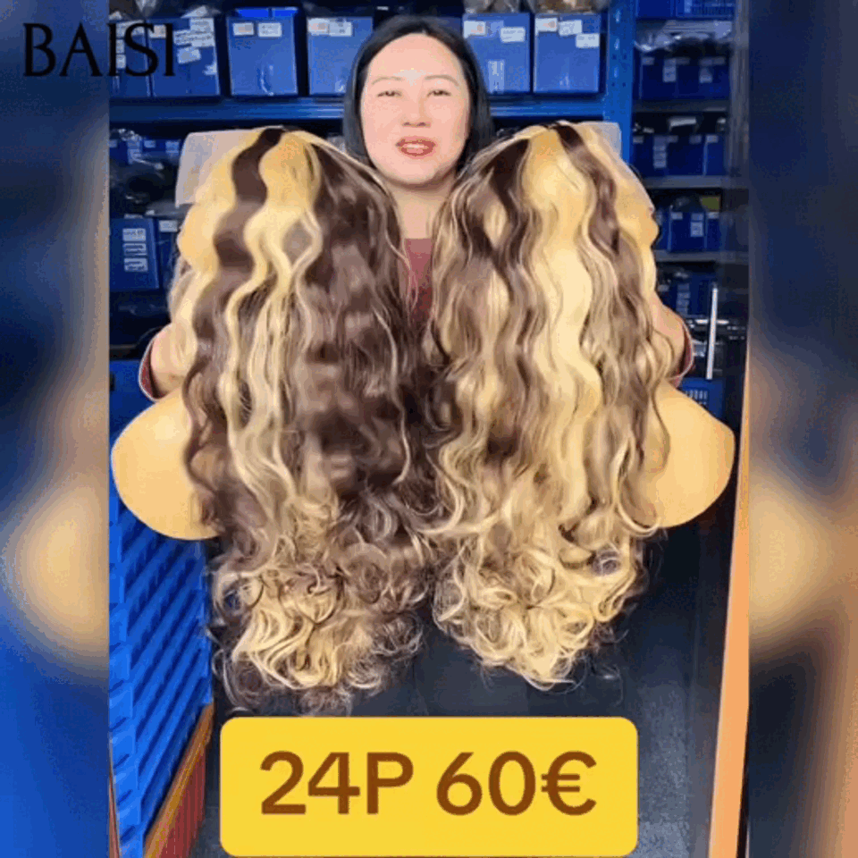 BAISI Perruque body wave sans colle 60€ Fabriquée A La Machine 24 Pouces 100% Blended Hair