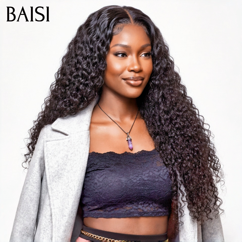BAISI 13X4 lace Perruque Curly NOIR 90€ Coiffure moitié prix en 100% Cheveux Humains MP50