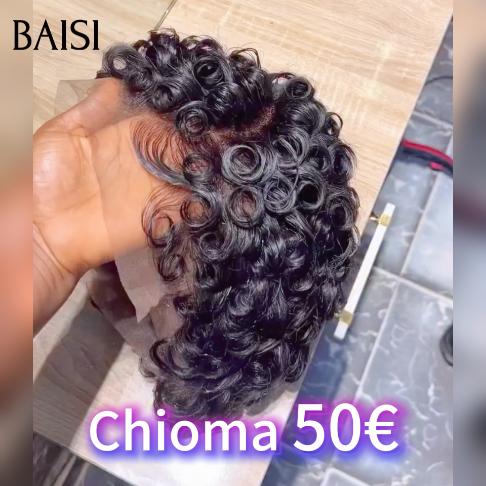 BAISI Perruque Chioma finger wave 13X4 lace Frontale Pixie Moitié Prix 50€ couleur naturelle En 100% Cheveux Humains MP50