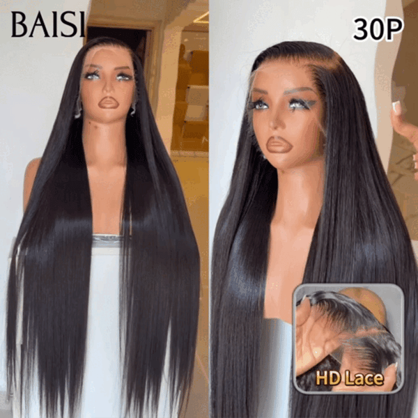 BAISI 13X4 HD lace frontal Perruque Promo 99€ 18 Pouces Lisse en NOIR Invisible HD lace 100% Raw Hair en 100% vrais cheveux humains