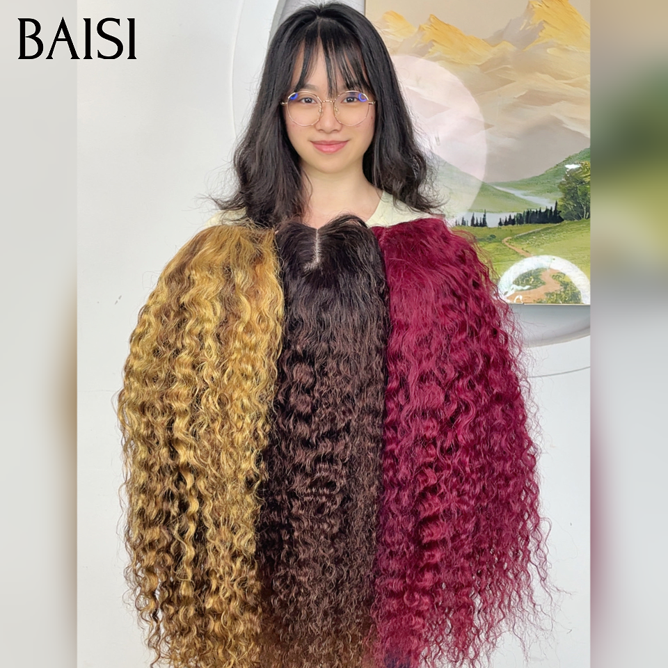 BAISI pour revendre 3 perruques 20 Pouces 269€ 13x4 lace frontal deep wave 3 couleurs mixte et marron et bordeaux en 100% vrais cheveux humains