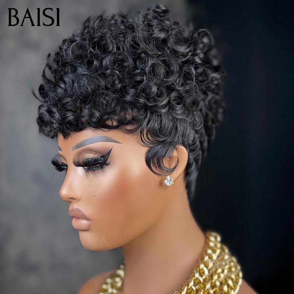 BAISI Offre Flash 49€ Perruque Chioma Grande Promo Sans Colle petite coupe fabriqué à la machine finger wave En 100% Cheveux Humains