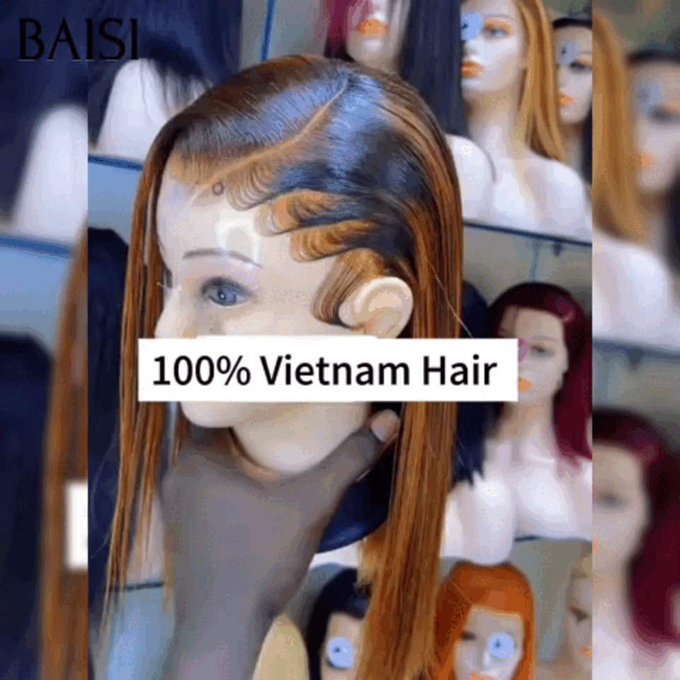 BAISI 13X4 Perruques en couleur miel 1BT27# 15A SDD BONE STRAIGHT 300% densite 100% Viêtnam Hair de Luxe Lisse bob A1 Fabriquées par les cheveux double drawn
