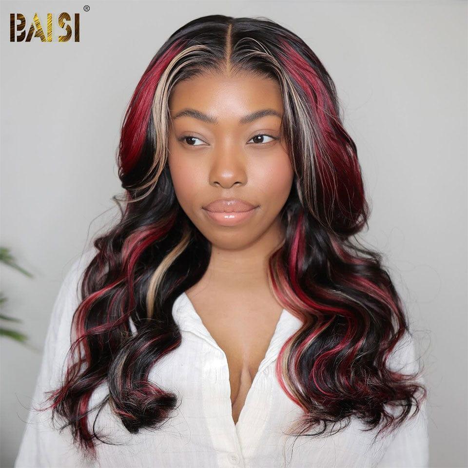BAISI 13x4 Frontale Lace Parrucca Liscia colore Marrone Miele misto o Body Wave colore Rosso Bianco misto Nero 18 Pollici 100% Capelli Umani