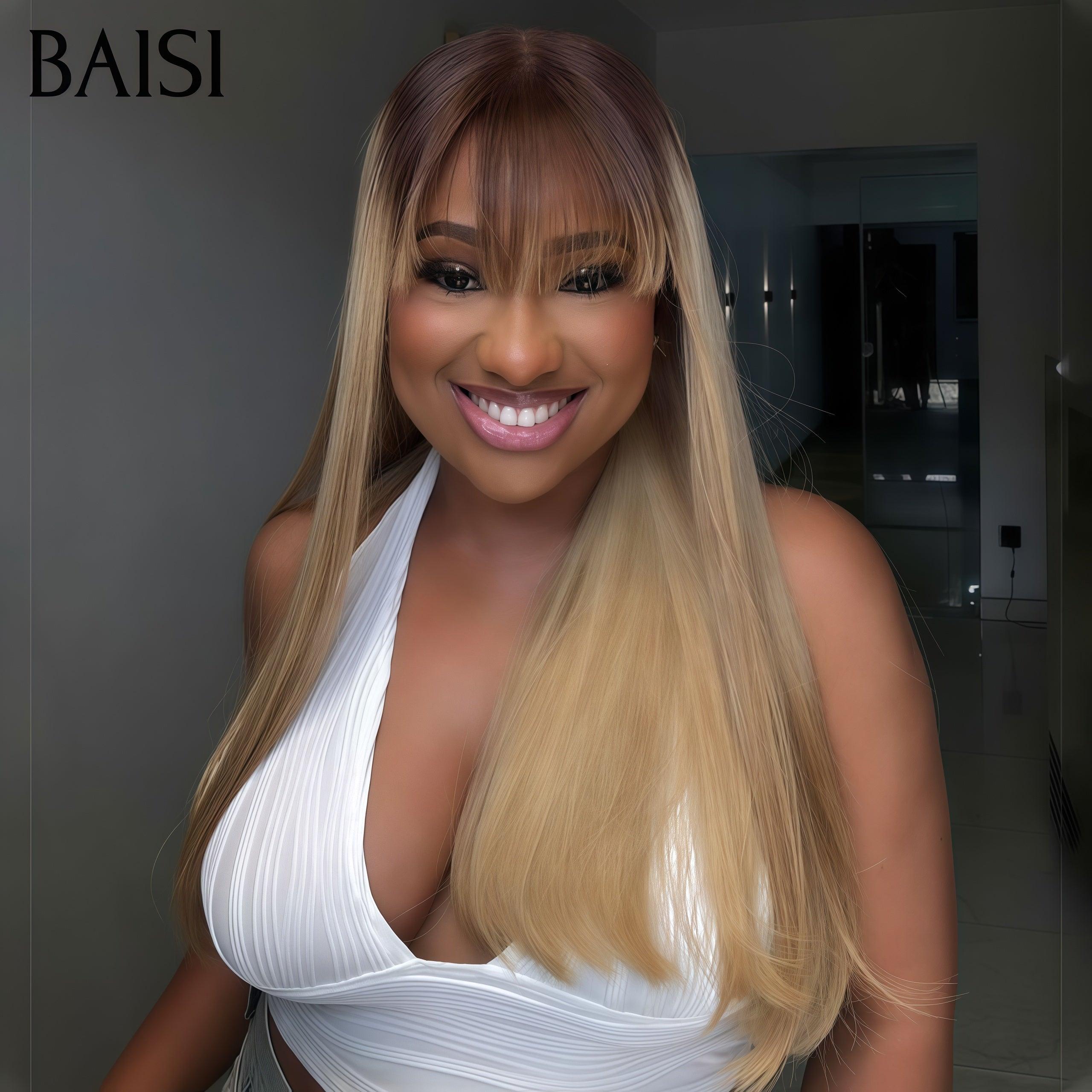 BAISI 250% densité Perruques de Luxe SDD BONE Straight 100% Viêtnam Hair avec frange en couleur blonde 4/613# Lisse plus de 20 ans d' utilisations MP50