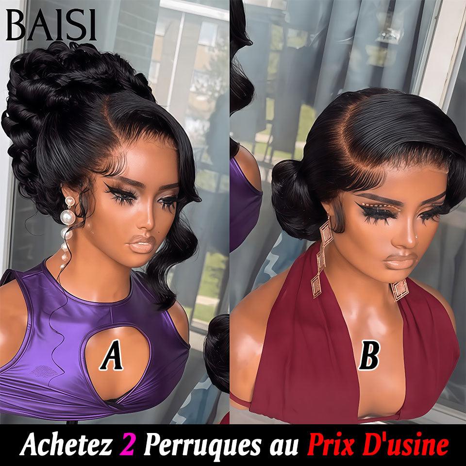 BAISI Achetez 2 perruques minimum au prix d'usine fournisseur 2 types 13x4 lace Perruques Mariage Prête à porter chignon et personalisation comme sur la vidéo 100% identique avec lace frontale pour mariage ou événement spécial ( pas besoin de code)