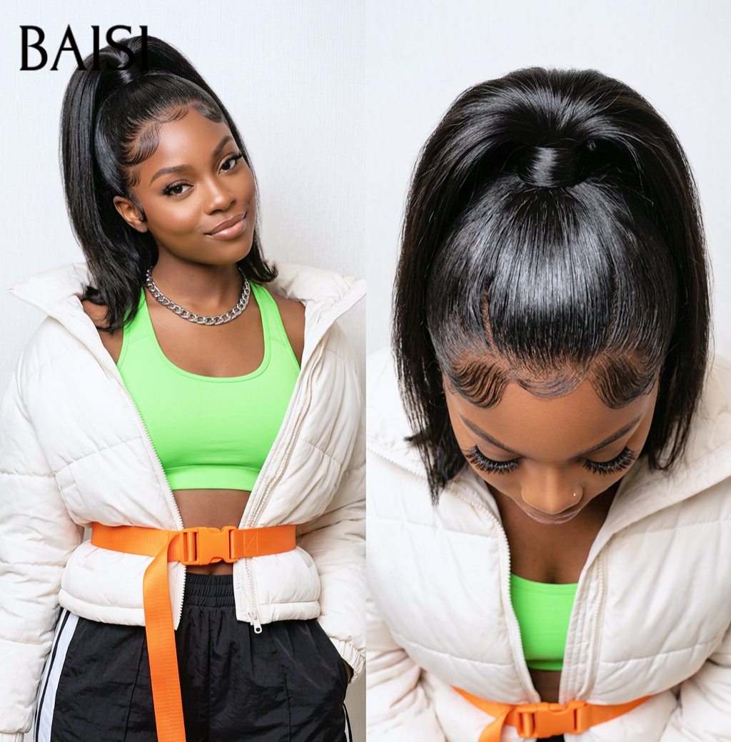 13x4 lace frontal Perruque Bob Lisse Pré-Coiffée avec queue de cheval PROMO Nouveau produit en 100% Cheveux Humains