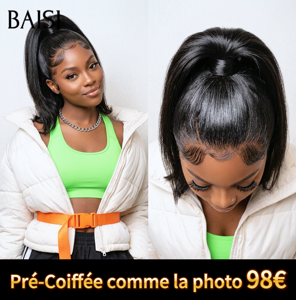13x4 lace frontal Perruque Bob Lisse Pré-Coiffée avec queue de cheval PROMO Nouveau produit en 100% Cheveux Humains