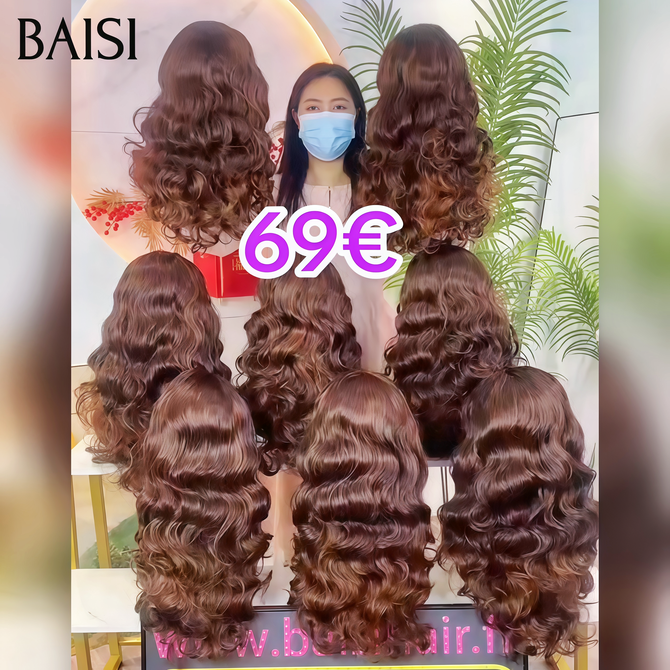 BAISI Perruque body wave sans colle 69€ en couleur Marron Fabriquée A La Machine 24 Pouces 100% Blended Hair