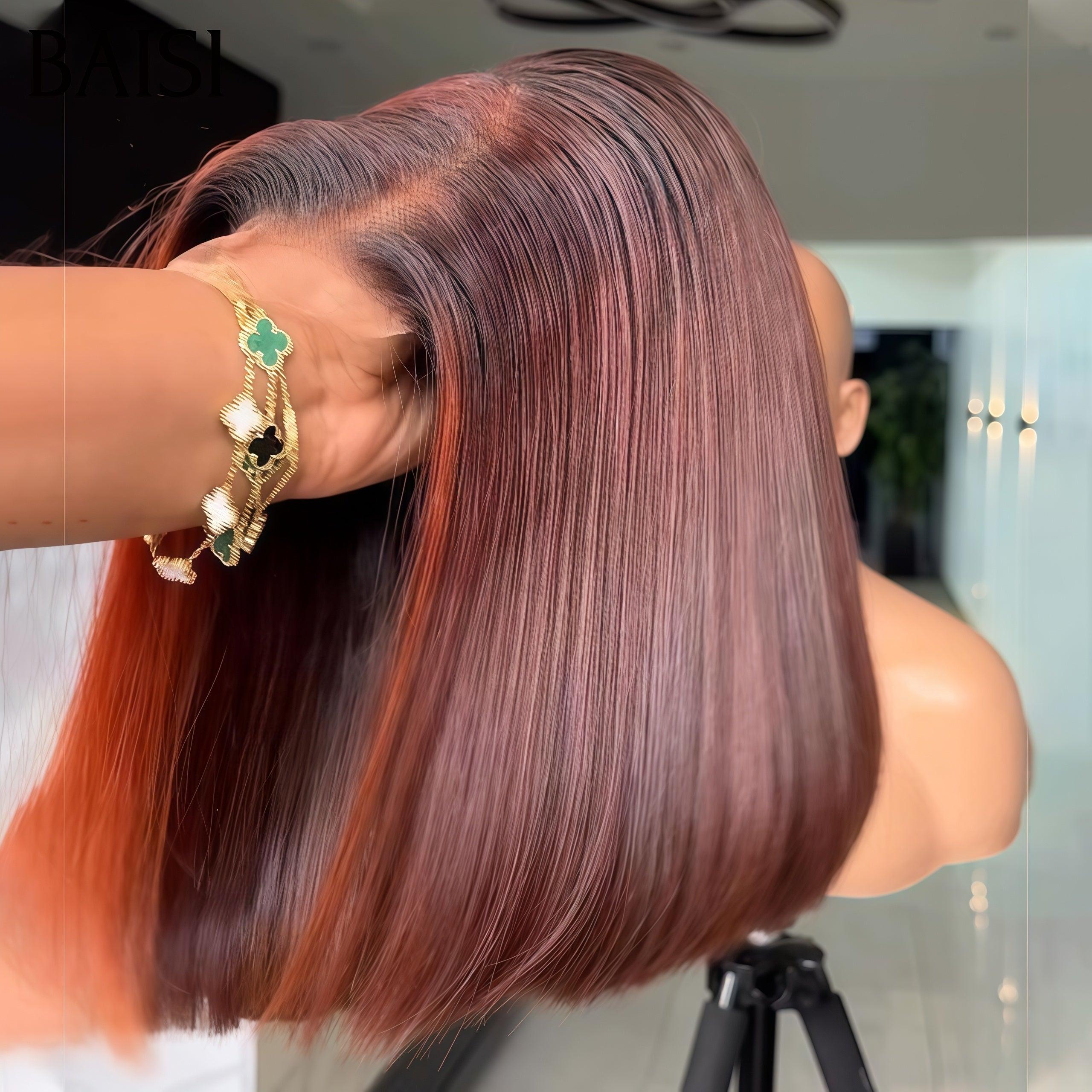 BAISI 4X4 Perruques de Luxe Haute Qualité Lisse Marron Mixte orange A1 Fabriquées par les cheveux double drawn mèches vièges volume plus de 20 ans d' utilisations