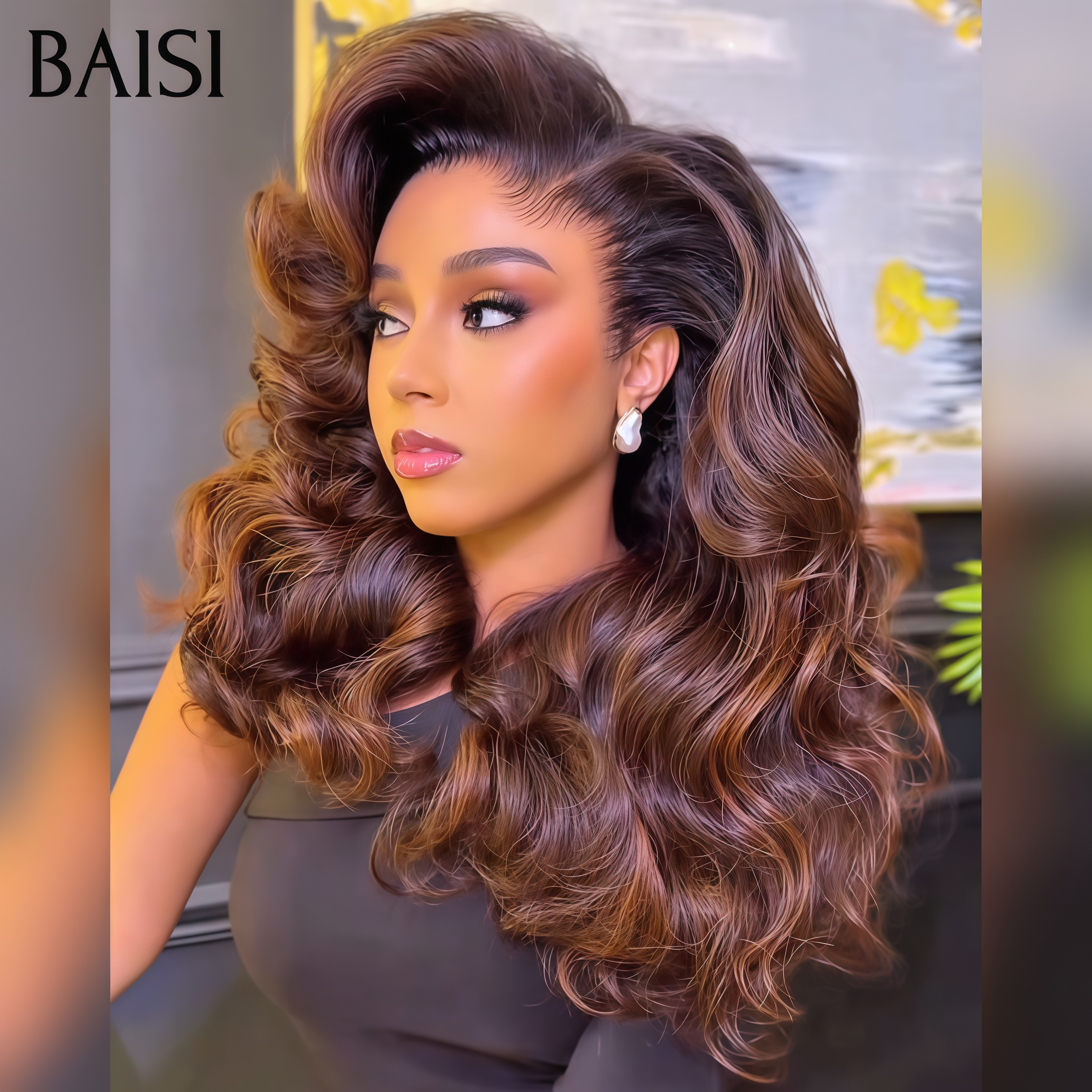BAISI Raw Hair 99€ Marron Wave 100% Cheveux Humain Hair ou 13x4 Lace Frontale Perruque Body wave Marron Mixte Miel curly wave 20 Pouces 100€ Moitié Prix 100% Cheveux Humains soldes sans retour