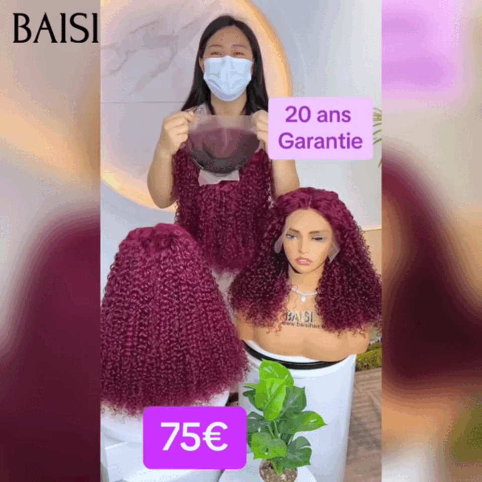 pour revendre 13x4 lace frontal curly wave Bordeaux 12 Pouces Raw Hair 75€ en 100% vrais cheveux humains