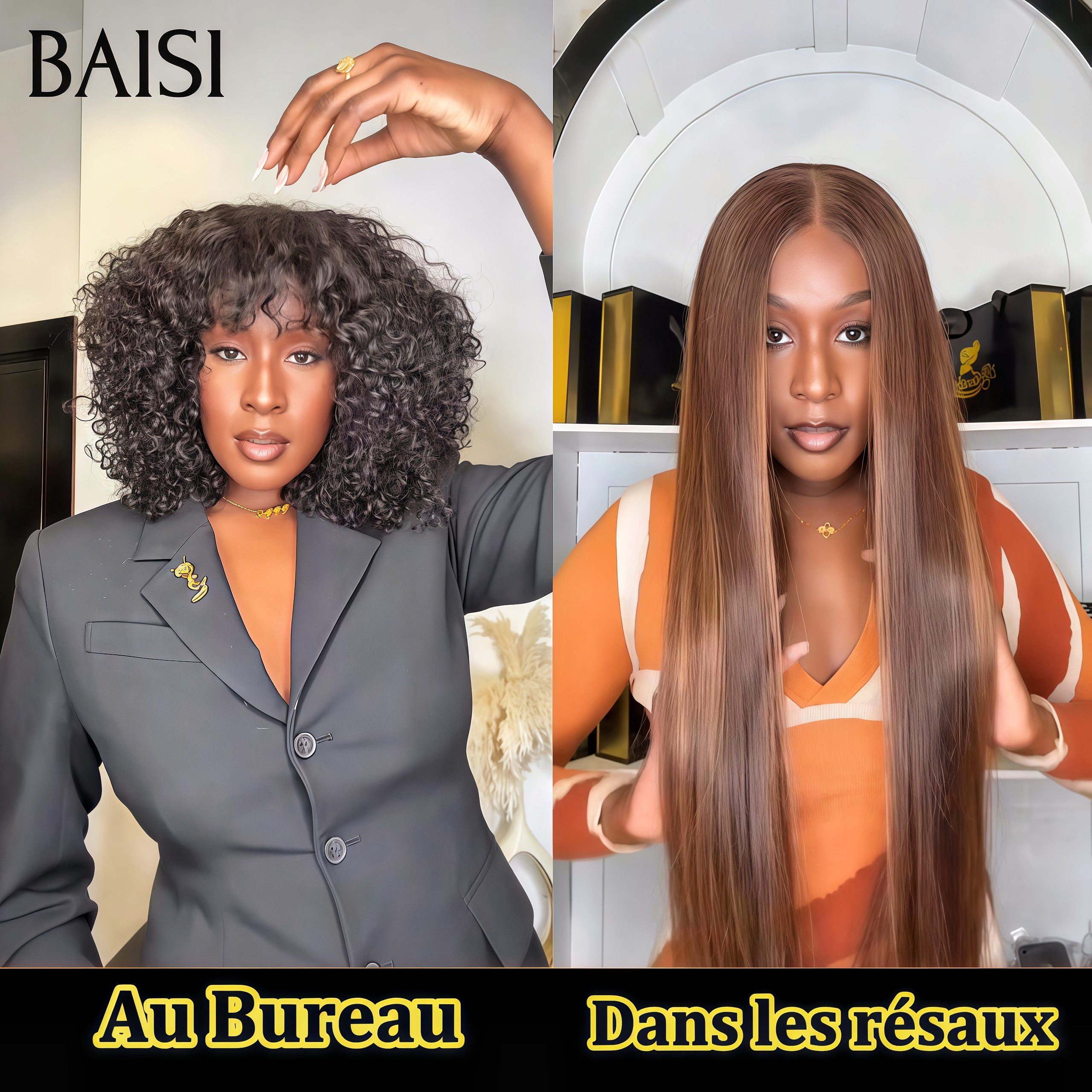 BAISI moitié prix Perruque BOB 12 pouces curly wave avec Frange 88€ Fabriquée A La Machine sans Colle ou 13x4 Lace Lisse 4/27# 22 Pouces 148€ en 100% Cheveux Humains