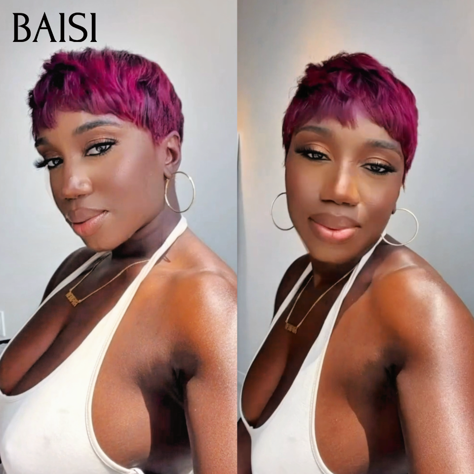 BAISI Grande Promo Parfait pour l'été petite coupe en couleur Bordeaux 45 euro fabriqué à la machine En 100% Cheveux Humains