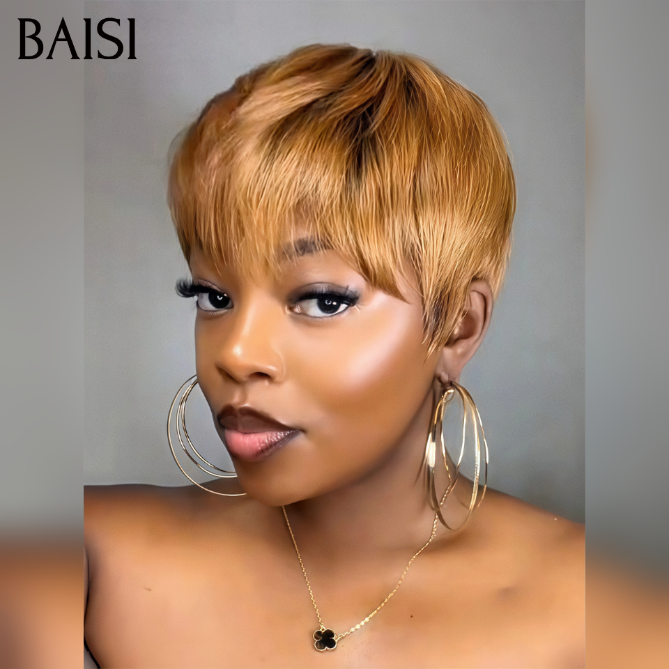 Nouveau produit promo 45€ pixie lisse en couleur #4T30 sans colle 100% Vrais Cheveux Humains