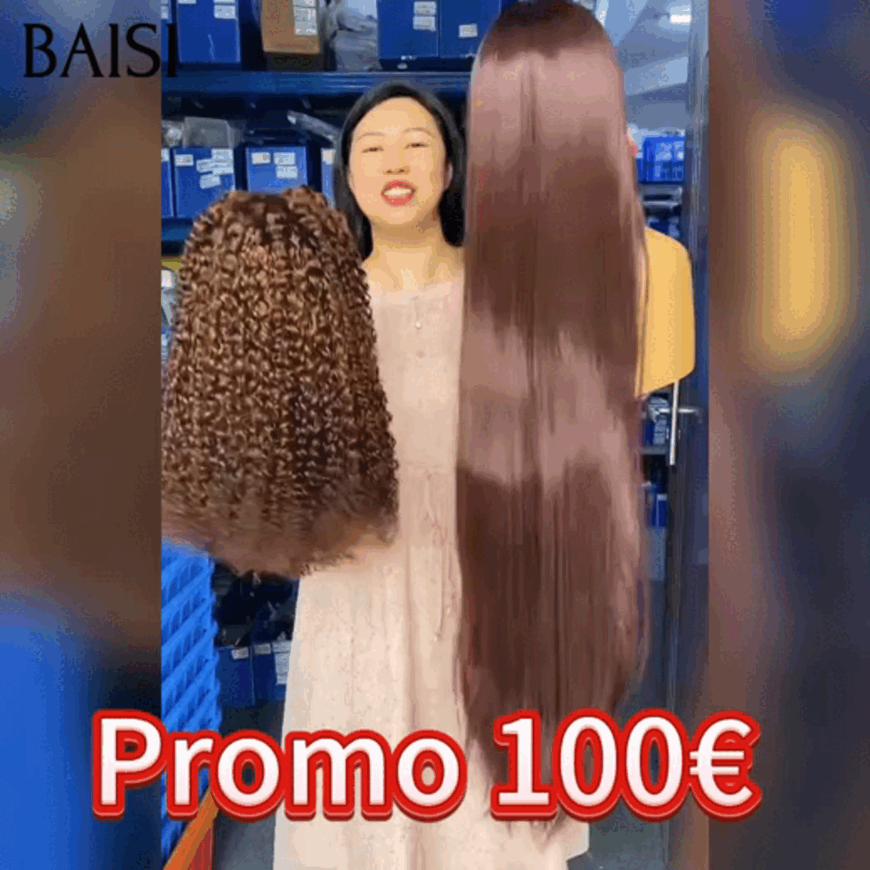 BAISI promotion 2 perruques 100€ Blended human hair Perruque Lisse 40 Pouces et 13x4 Lace frontal curly wave Marron en 100% Cheveux Humains